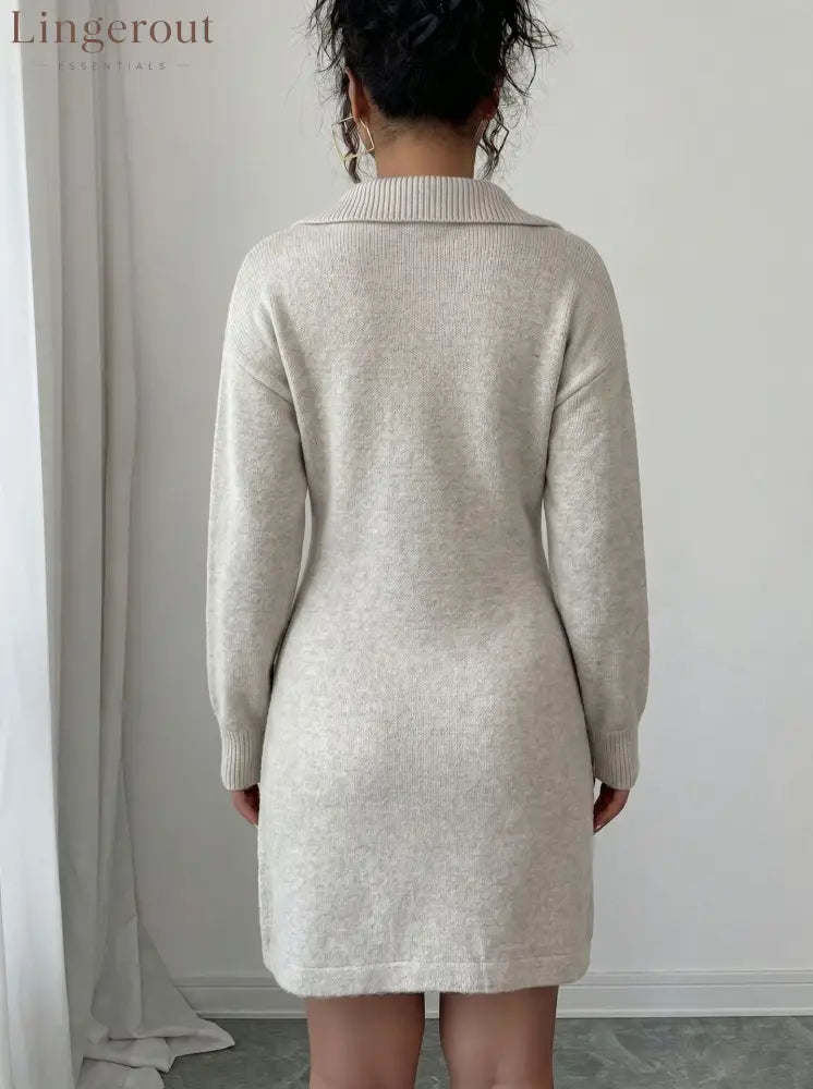 Polo Collar 3D Floral Embroidery Knit Mini Dress