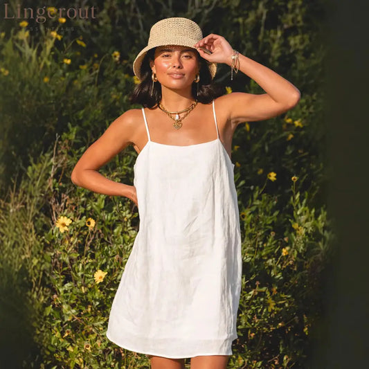 Pure Cotton Square Neck Mini Dress - White / XS