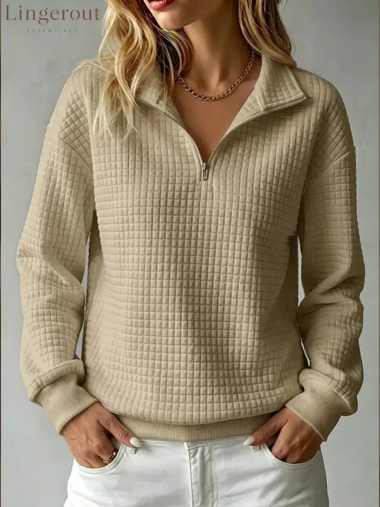 Quilted Half-Zip Pullover - Camel / XS
