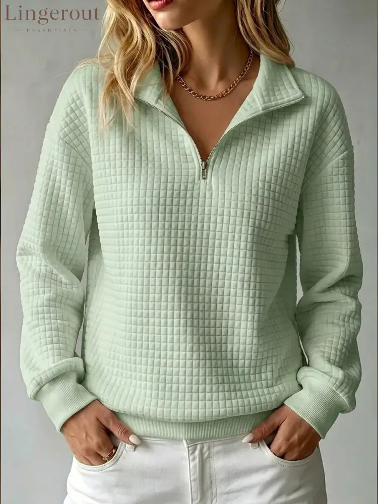 Quilted Half-Zip Pullover - Light green / XS