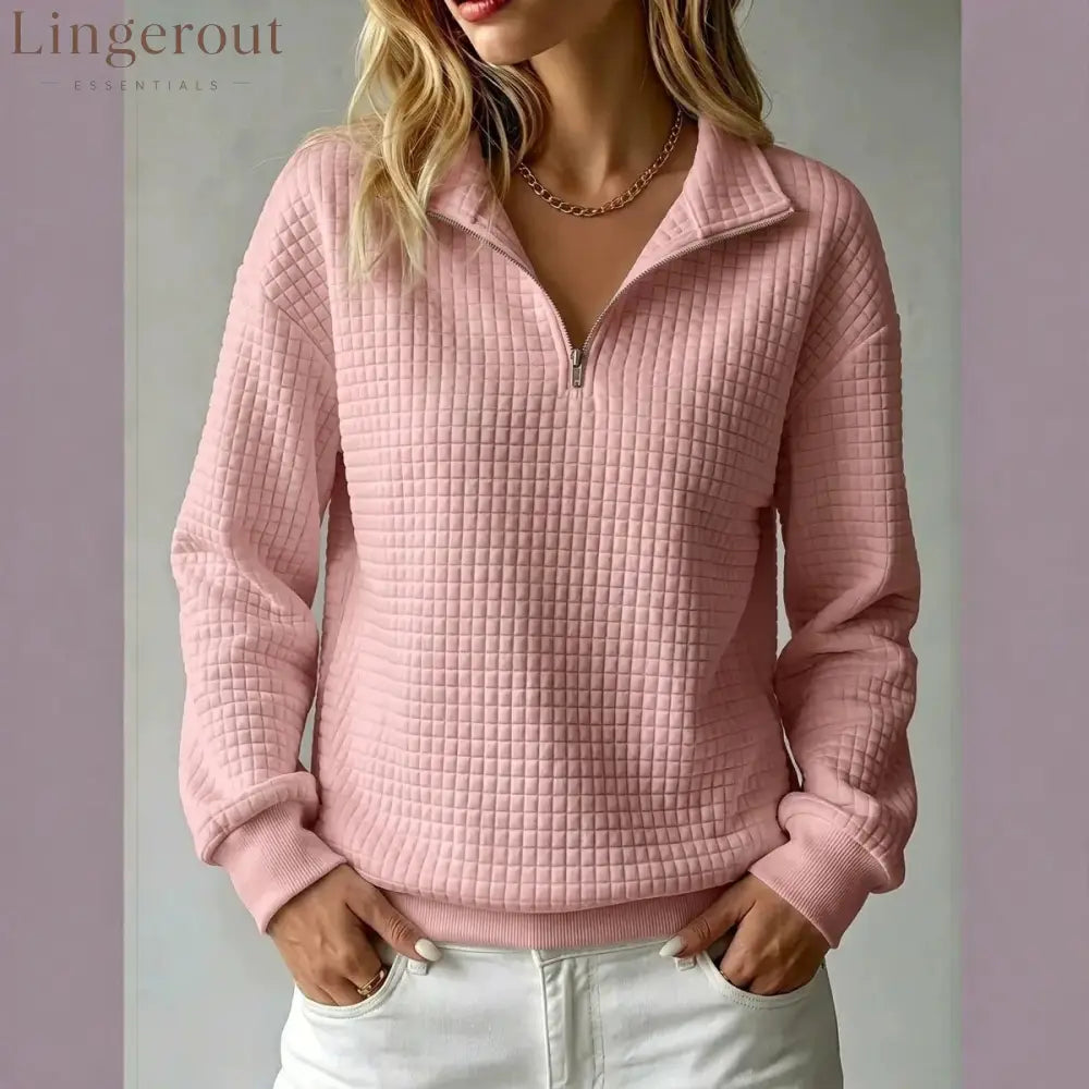 Quilted Half-Zip Pullover - Pink / XS
