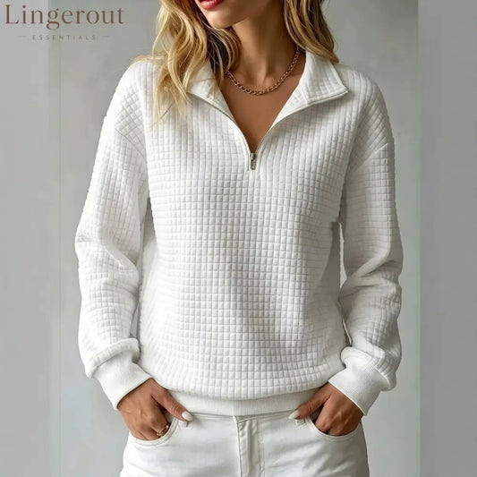 Quilted Half-Zip Pullover - White / XS