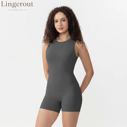 Racerback Hollow Out Back Yoga Short Jumpsuit - Dark gray / XS