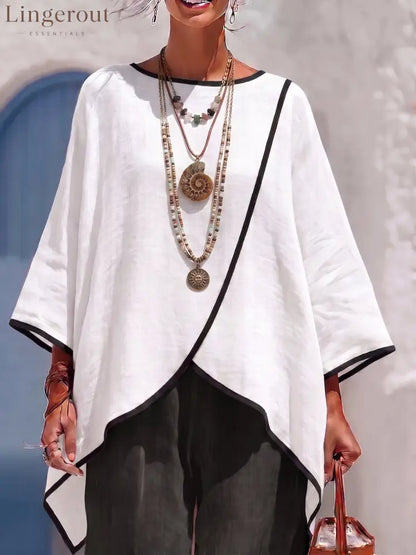 Relaxed Cotton-linen Top Shirt With Contrasting Trim - White / S