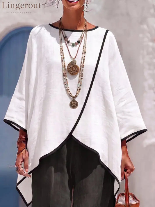 Relaxed Cotton-linen Top Shirt With Contrasting Trim - White / S