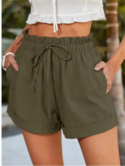 Relaxed Drawstring Shorts - Army green / S