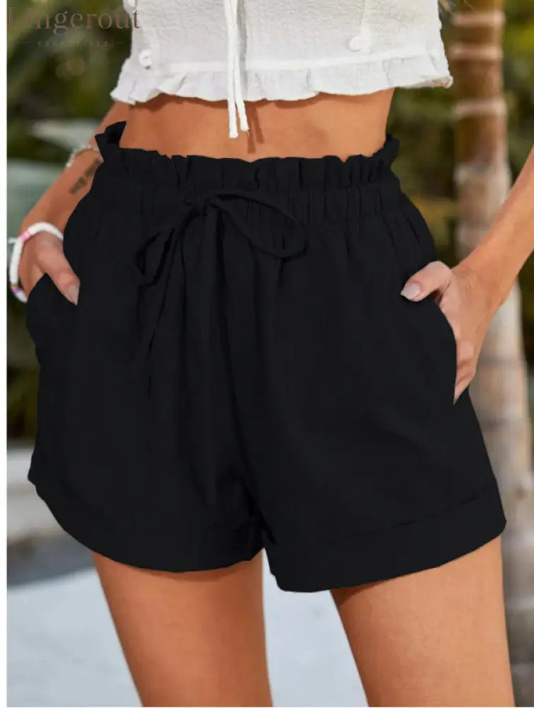 Relaxed Drawstring Shorts - Black / S