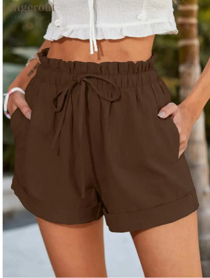 Relaxed Drawstring Shorts - Brown / S