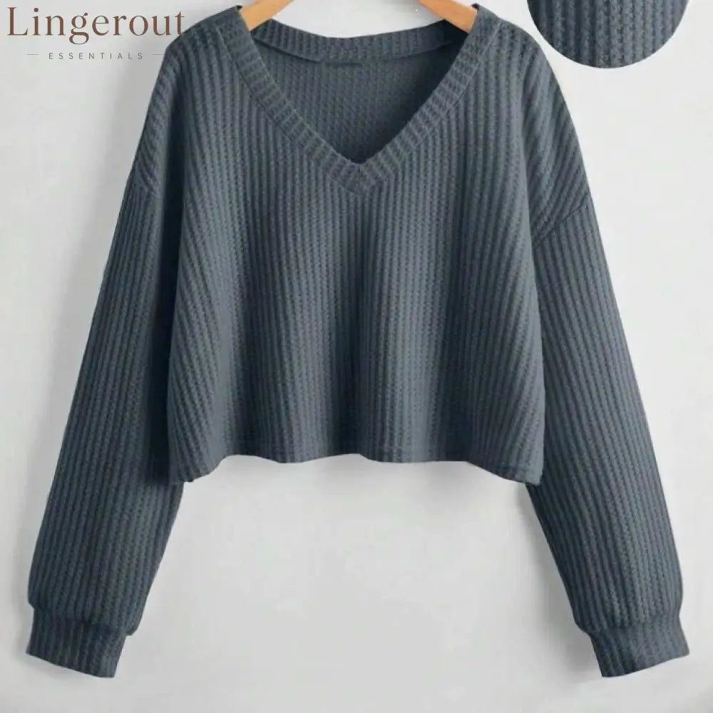 Relaxed V-Neck Ribbed Crop Top