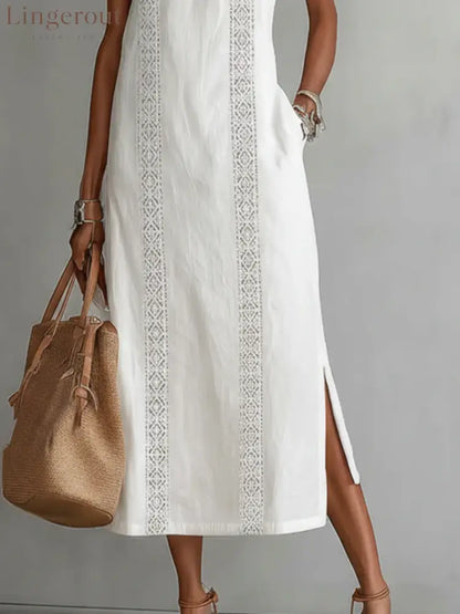 🌿 Retro Cozy Lace Minimalist Linen Dress