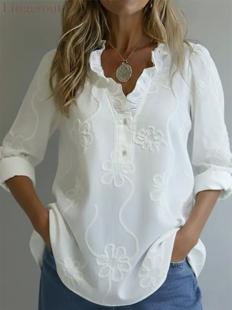 Retro Romantic Ruffled Collar Floral Shirt