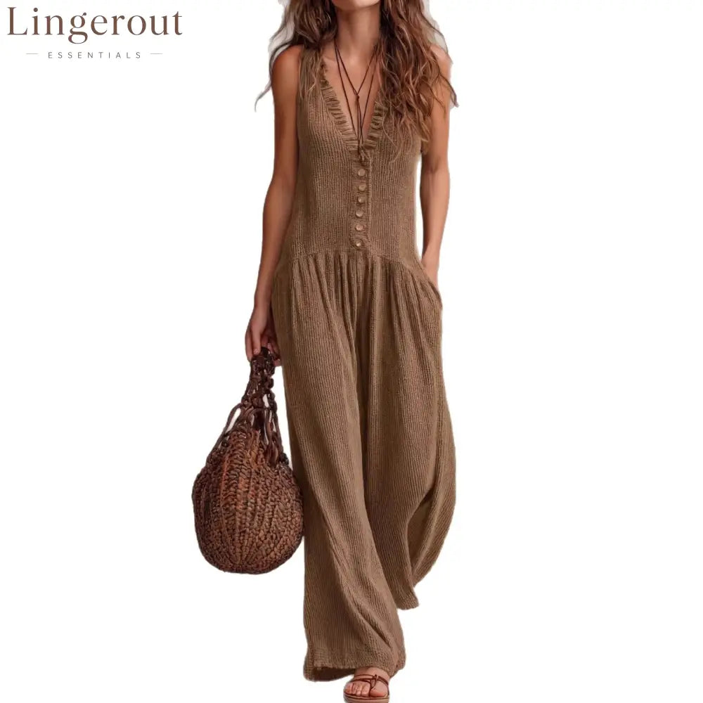 Retro Ruffle Neck Knitted Jumpsuit