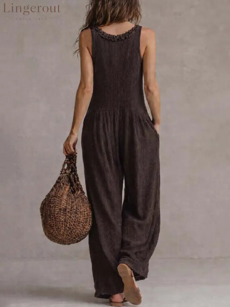 Retro Ruffle Neck Knitted Jumpsuit