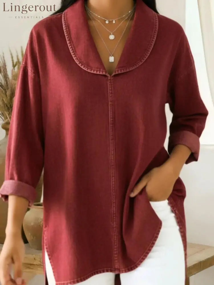 Retro Shawl Collar Denim Cotton Top