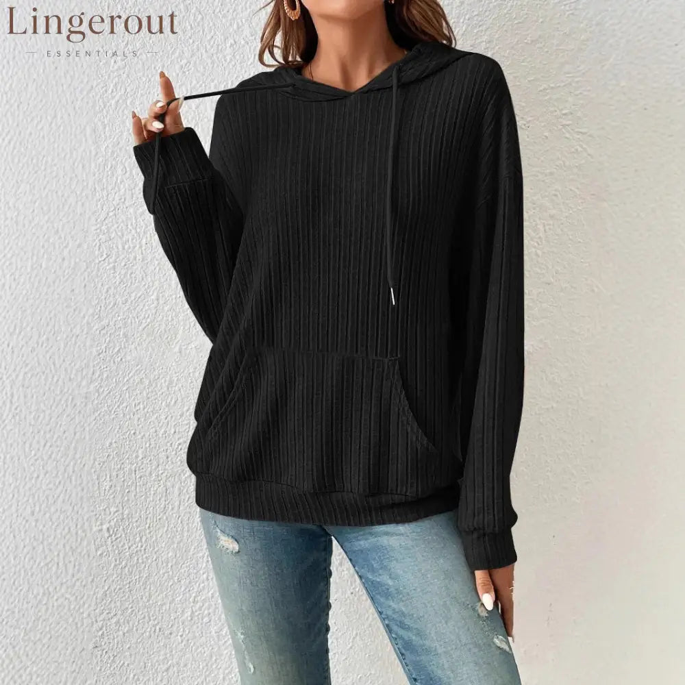 Ribbed Knit Casual Hoodie Top