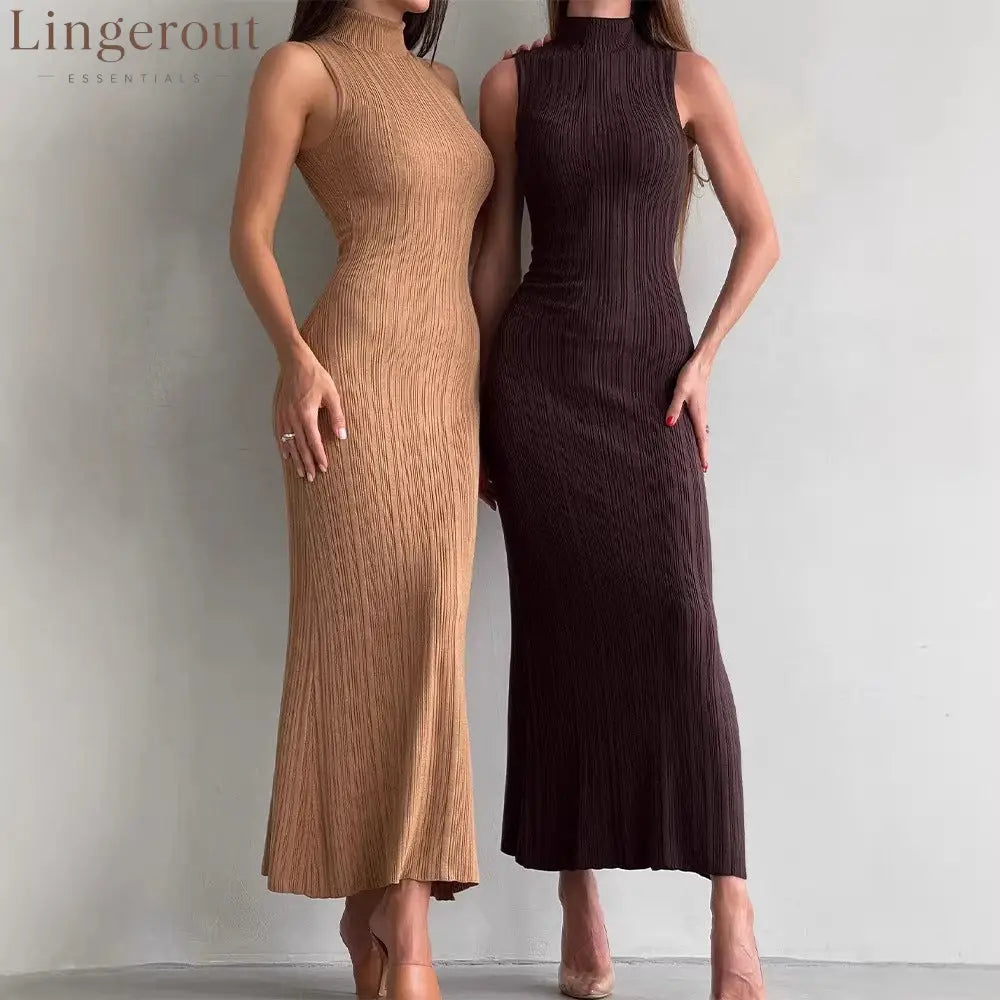Ribbed Knitted Sleeveless Bodycon Maxi Dress
