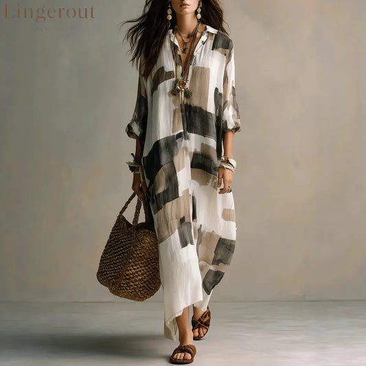 Roll Sleeve Oversized Irregular Hem Linen Blend Vacation Cover Up Dress