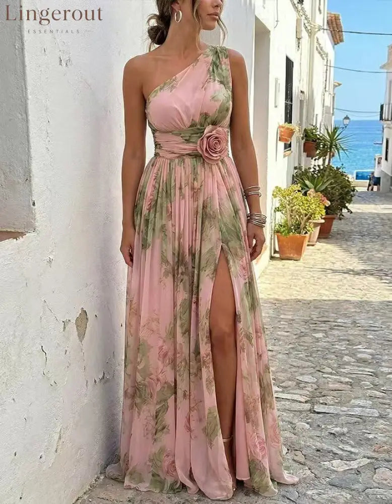 2026 New Cross-Border Vintage Print Halter Neck Dress Fashionable and Elegant Waist-Cinching Slimming French-Style