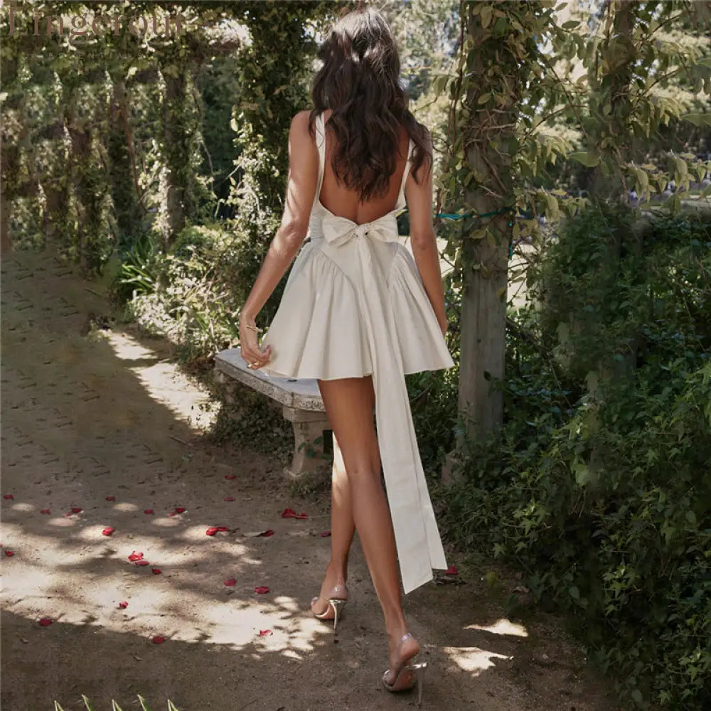 Romantic Simple Bow Mini Dress