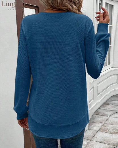 Round Neck Long Sleeve Solid Color Top