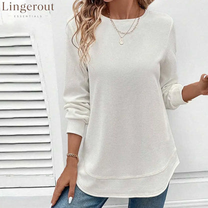 Round Neck Long Sleeve Solid Color Top