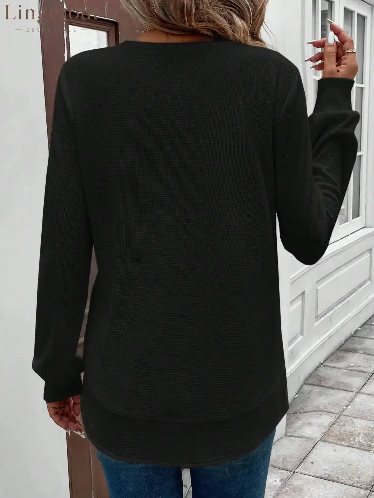 Round Neck Long Sleeve Solid Color Top
