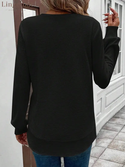 Round Neck Long Sleeve Solid Color Top