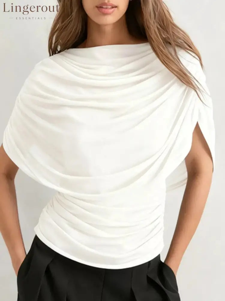 Ruched Short Sleeve Top - White / S