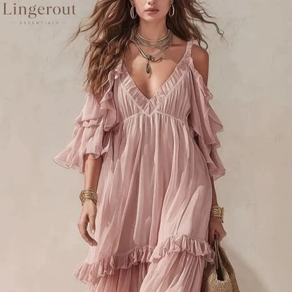 Ruffle Cold-Shoulder Maxi Dress