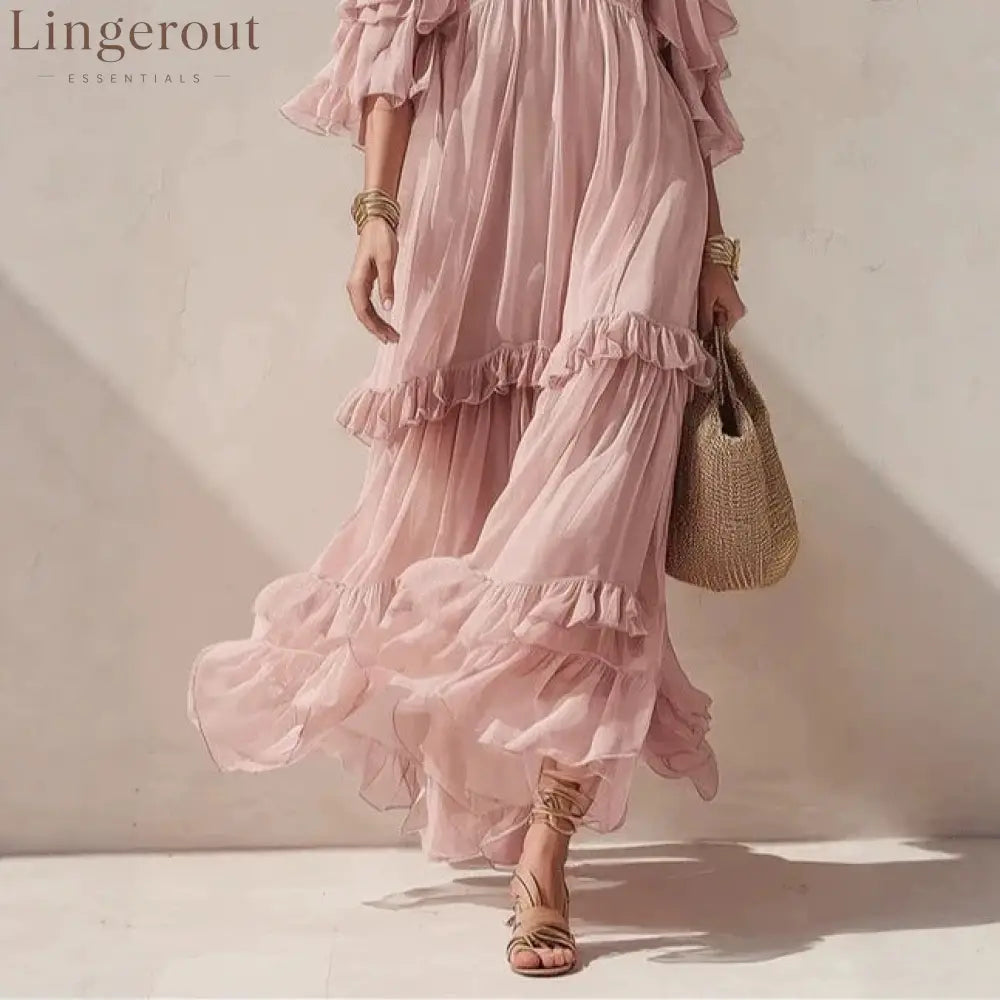 Ruffle Cold-Shoulder Maxi Dress