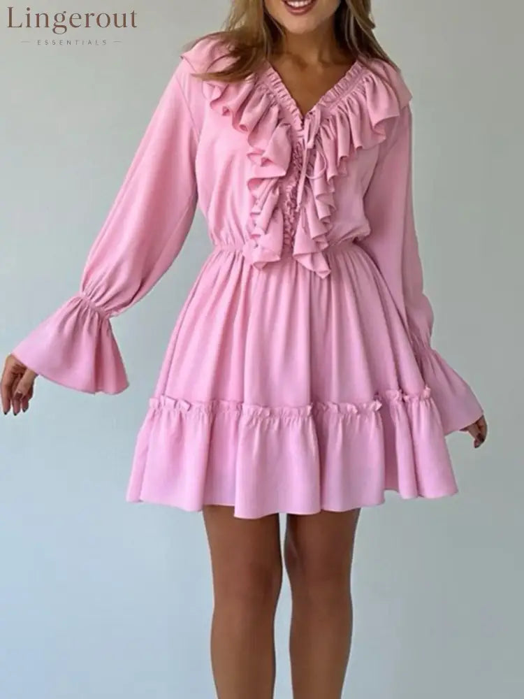 Ruffle Flounce Sleeve Mini Dress