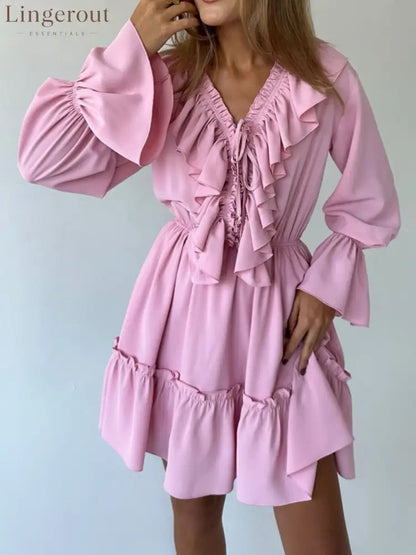 Ruffle Flounce Sleeve Mini Dress