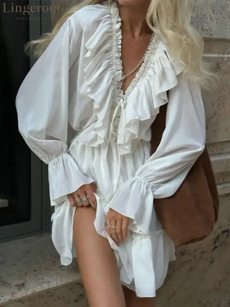 Ruffle Flounce Sleeve Mini Dress