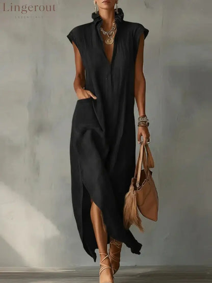Ruffle Spring Maxi Dress - Black / S