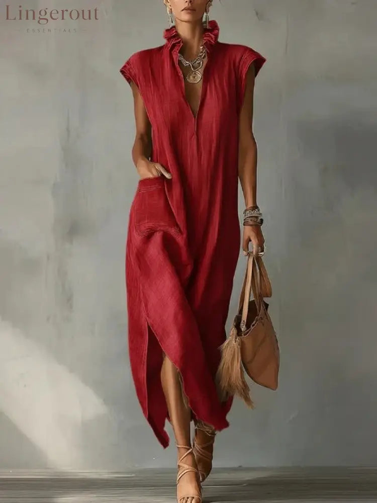 Ruffle Spring Maxi Dress - Red / S