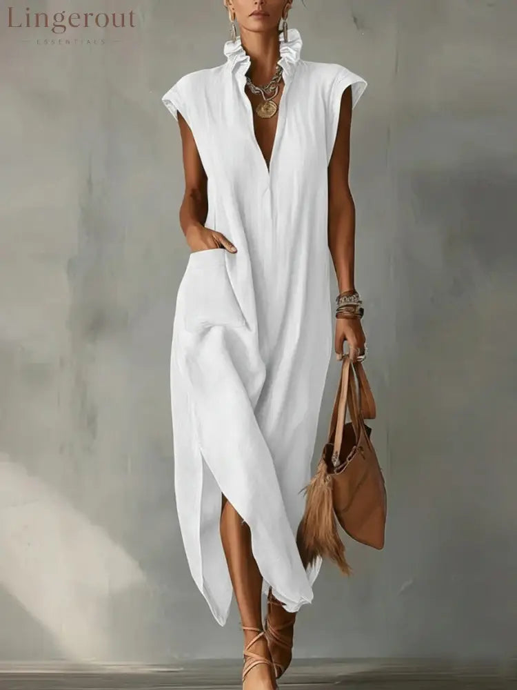 Ruffle Spring Maxi Dress - White / S