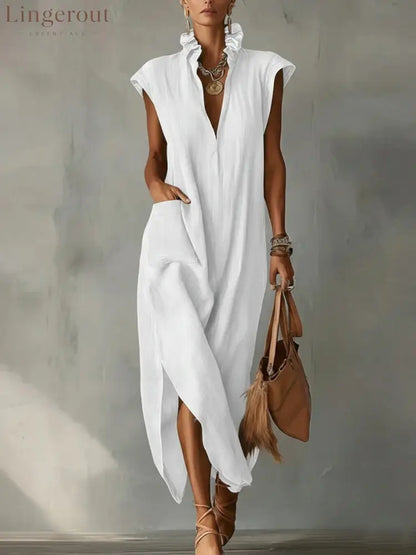 Ruffle Spring Maxi Dress - White / S