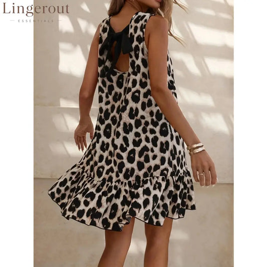 Ruffled Hem Leopard Sleeveless Dress