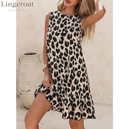 Ruffled Hem Leopard Sleeveless Dress