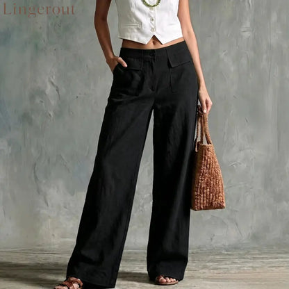 Sage Linen High Waist Patch Pocket Wide Leg Trousers - Black / S