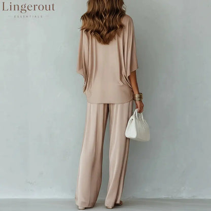 Satin Batwing Top Wide Leg Pants 2 Piece Set