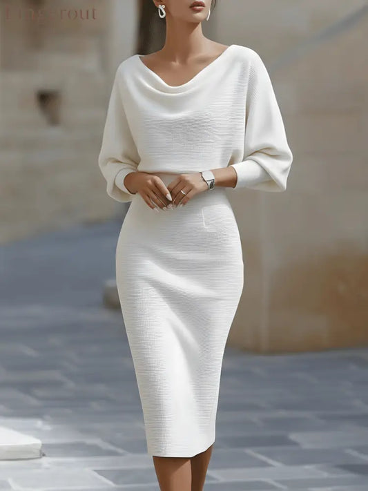 Sculpted Elegance Midi Dress - White / S