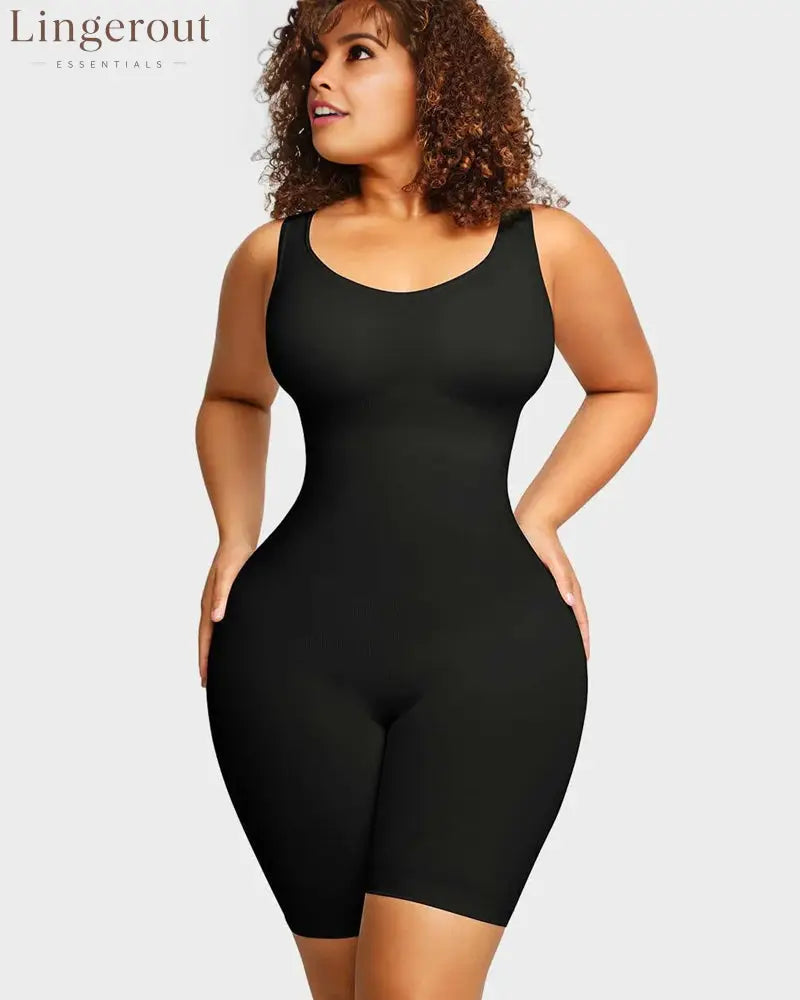 Seamless Sculpting Mid Thigh Bodysuit Shaper - Black / S