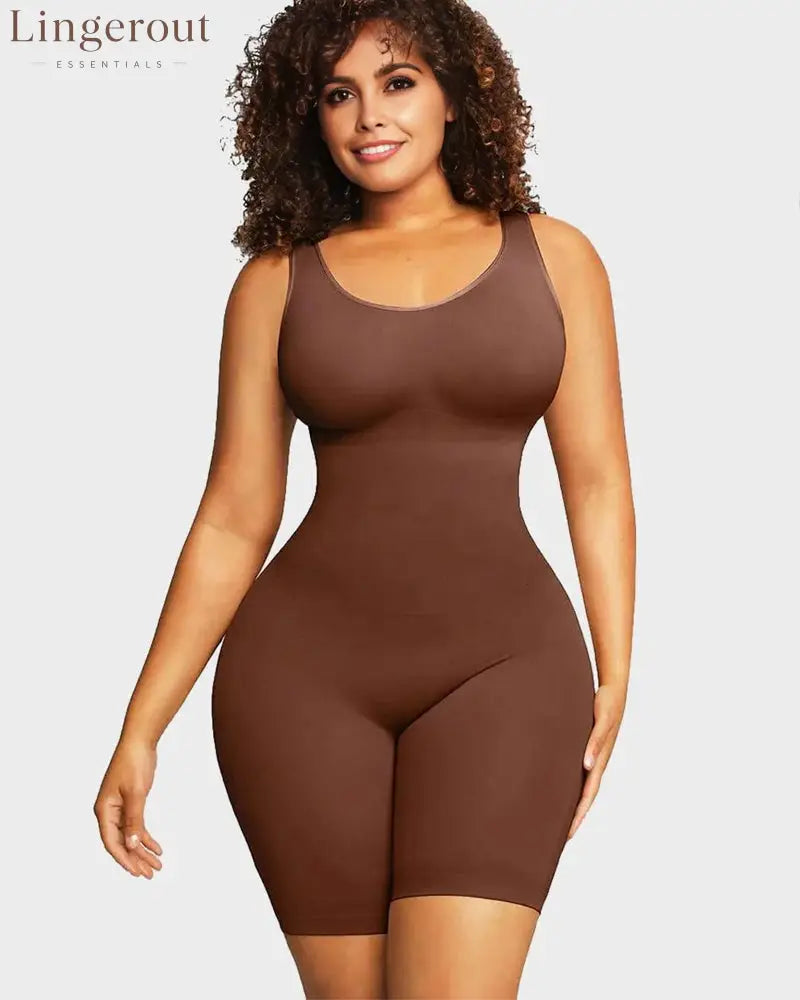 Seamless Sculpting Mid Thigh Bodysuit Shaper - Maroon / S