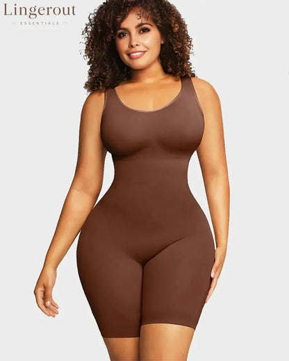 Seamless Sculpting Mid Thigh Bodysuit Shaper - Maroon / S