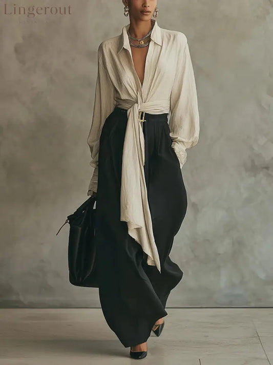 SET WITH BOW SHIRT AND WIDE PANTS - ONLY / XS