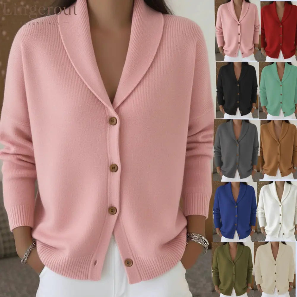 Shawl Lapel Button Down Knit Cardigan