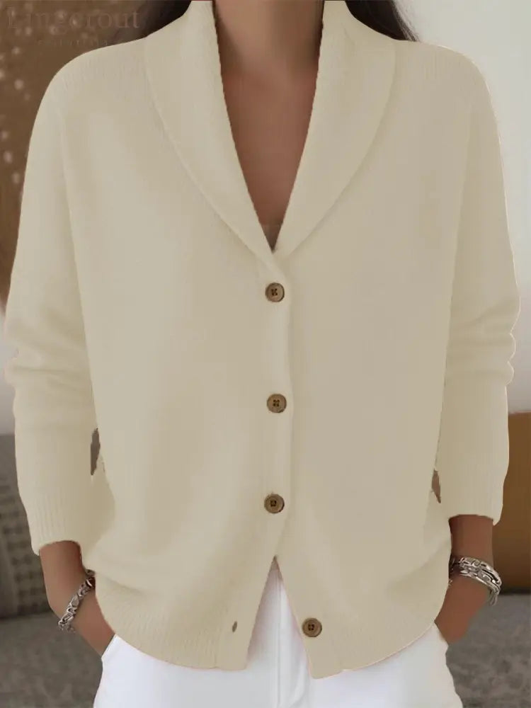 Shawl Lapel Button Down Knit Cardigan - Apricot / S