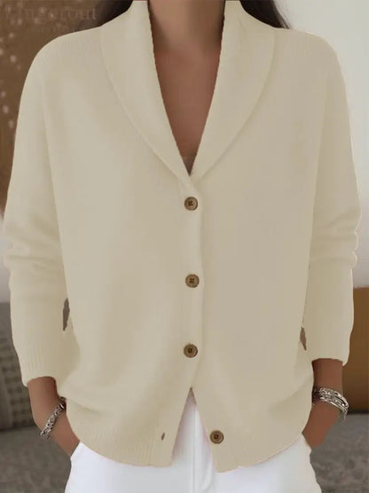 Shawl Lapel Button Down Knit Cardigan - Apricot / S