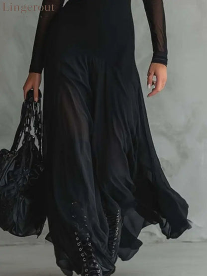 Sheer Mesh Maxi Dress - Dresses